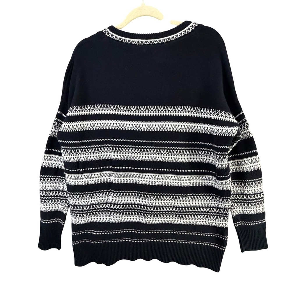 Vince Sweater Women S Black White Textured Stripe Cotton Relaxed Quiet Luxury - Picture 6 of 16
